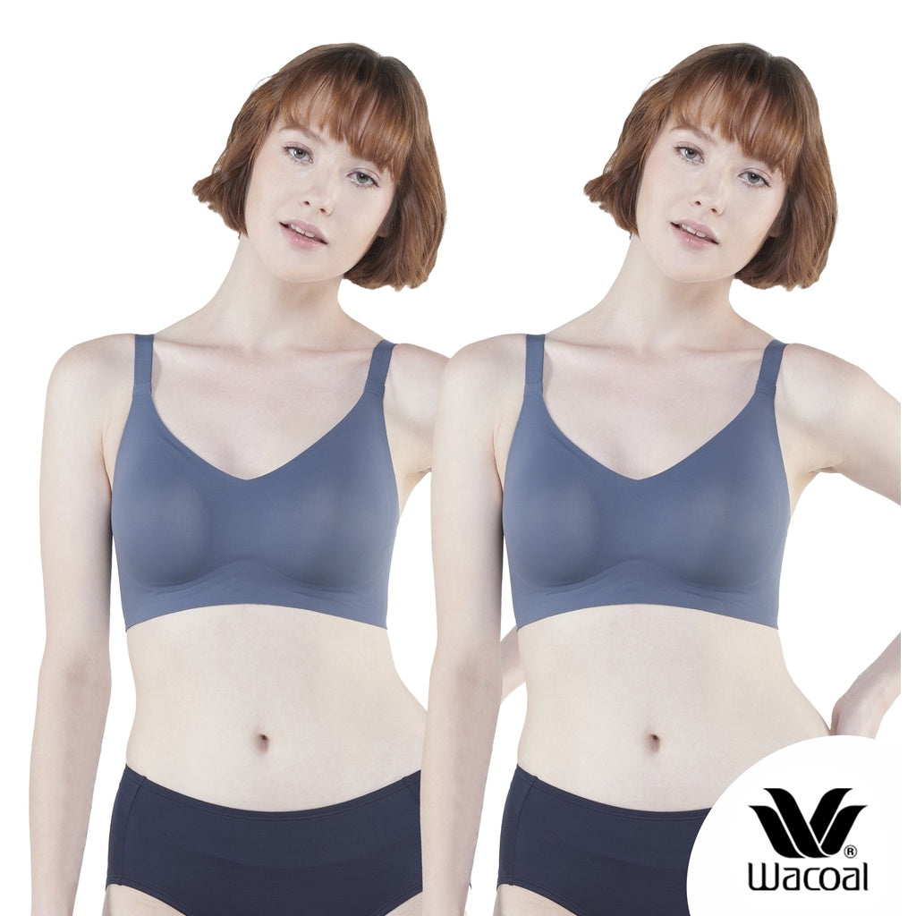 Wacoal ชุดชั้นเนียน บราไร้โครง Smart Size เสริมฟองน้ำ แพ็ค 2 ชิ้น รุ่น WB3Y28/WB3228 สีน้ำเงิน (BU)