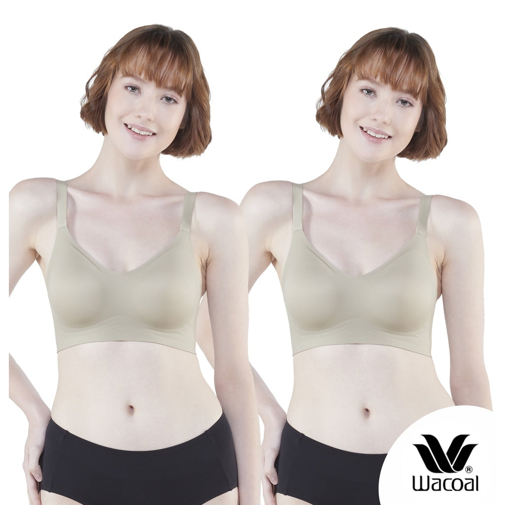 Wacoal ชุดชั้นเนียน บราไร้โครง Smart Size เสริมฟองน้ำ แพ็ค 2 ชิ้น รุ่น WB3Y28/WB3228 สีเขียว (GR)