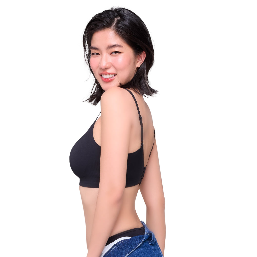 Wacoal Mood ชุดชั้นเนียน บราไร้โครง Smart Size เสริมฟองน้ำ รุ่น MM1F06 สีดำ (BL)