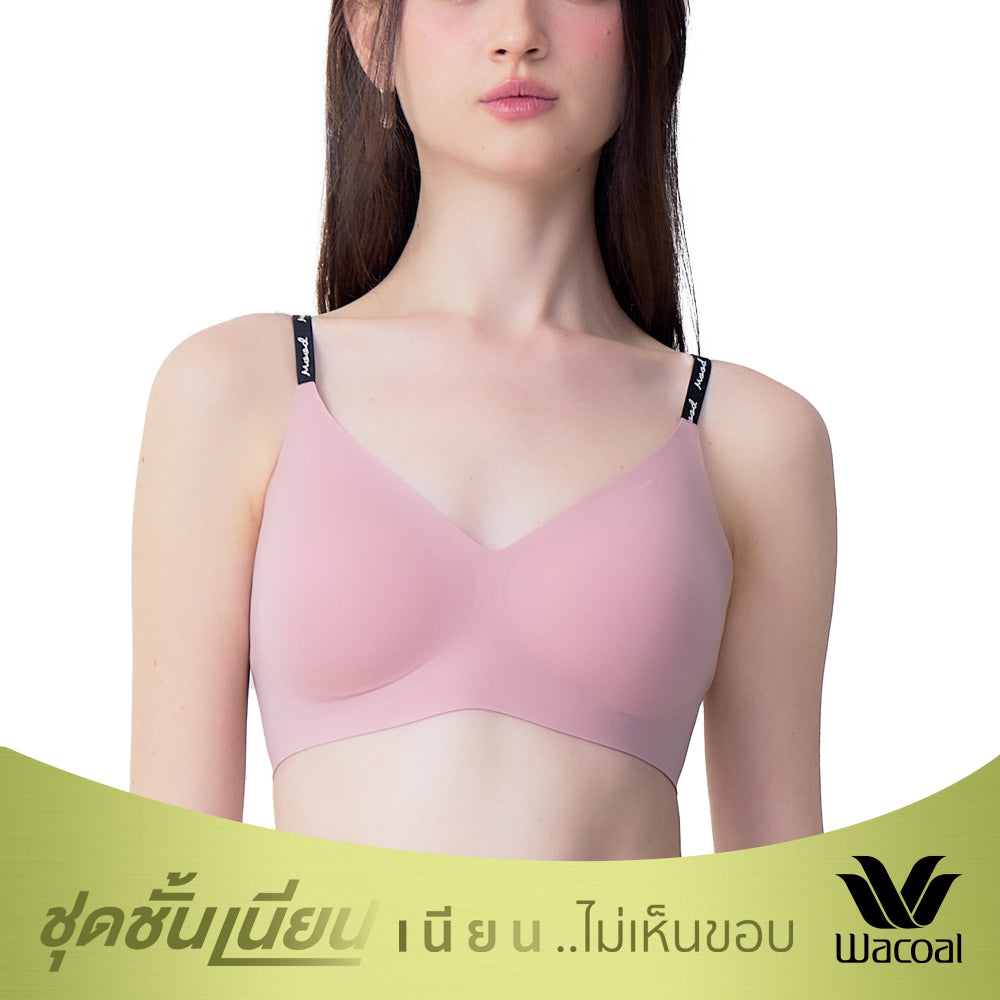 Wacoal Mood ชุดชั้นเนียน บราไร้โครง Smart Size เสริมฟองน้ำ รุ่น MM1Y24 สีเนื้ออมชมพู (PN)