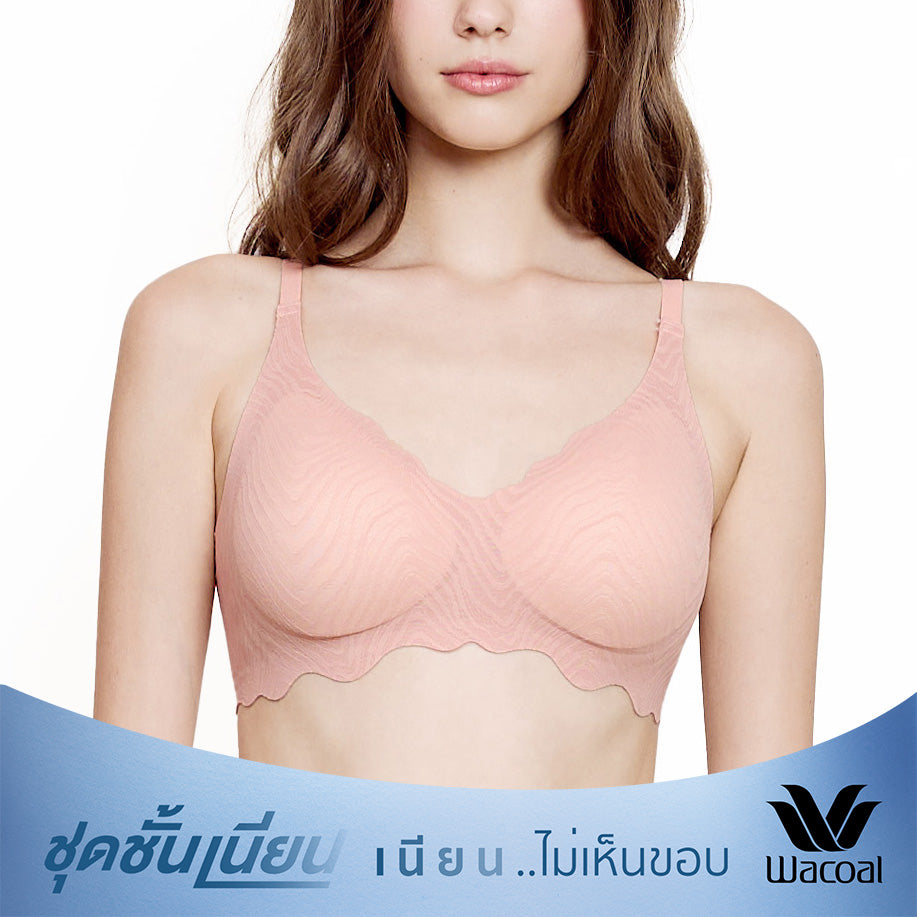Wacoal ชุดชั้นเนียน บราไร้โครง Smart size บราลูกไม้ลายคลื่น รุ่น WB3Y42 สีชมพูอมส้ม (RO)