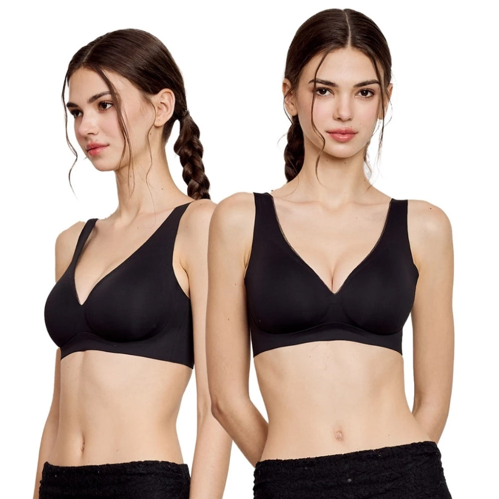 Wacoal ชุดชั้นเนียน บราไร้โครง Smart Size ฟองน้ำบาง เซท 2 ชิ้น รุ่น WB3Y34/WB3234 สีดำ-ดำ (BL)