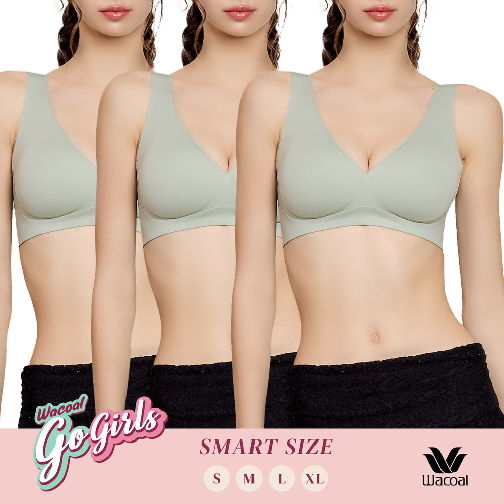 Wacoal บราไร้โครง Smart Size ฟองน้ำบาง เซท 3 ชิ้น รุ่น WB3Y34/WB3334 สีเขียว (GR)