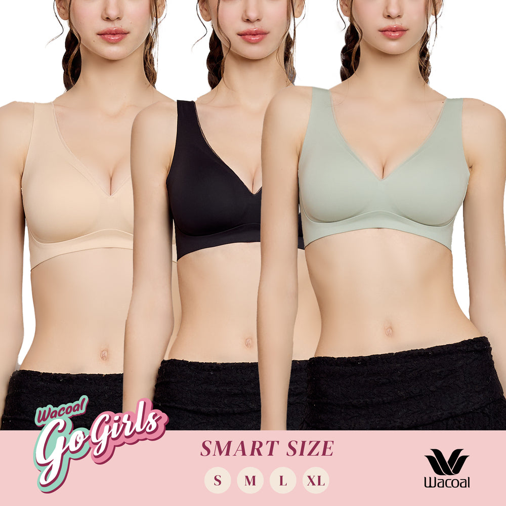 Wacoal บราไร้โครง Smart Size ฟองน้ำบาง เซท 3 ชิ้น รุ่น WB3Y34/WB3334 คละสี เบจ-ดำ-เขียว (BG)