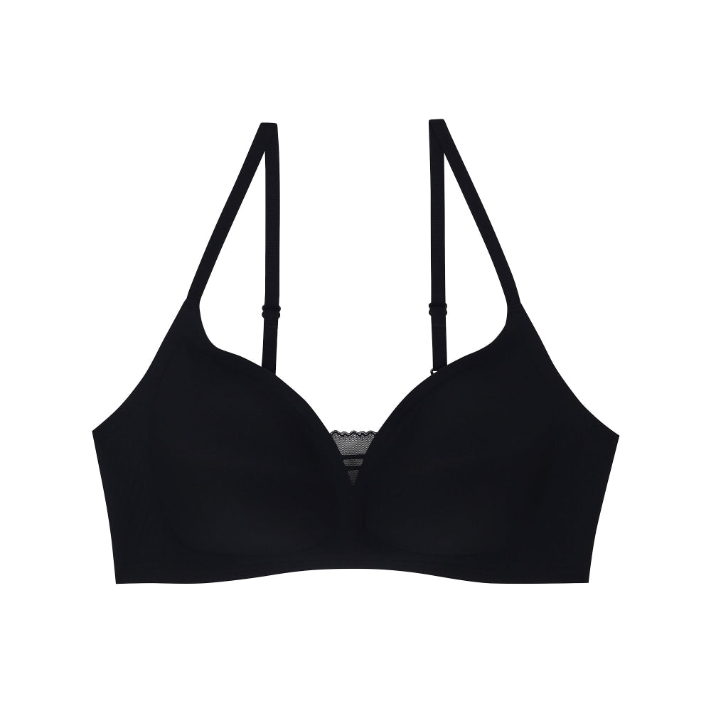 Wacoal บราไร้โครง Smart size ผ้าร่องแต่งลูกไม้ รุ่น WB3Y38 สีดำ (BL)