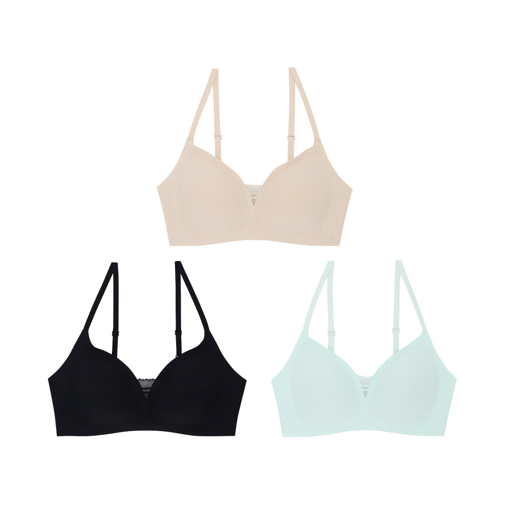 Wacoal บราไร้โครง Smart size ผ้าร่องแต่งลูกไม้ เซท 3 ชิ้น รุ่น WB3Y38/WB3338 คละสี