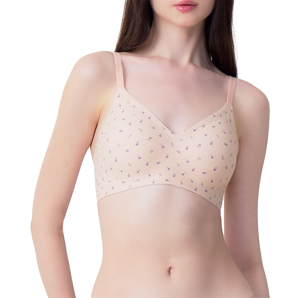 Wacoal Gogirls Smart Size บราไร้โครง ฟองน้ำบาง พิมพ์ลายดอกไม้ รุ่น WB3Y43 สีเบจ (BE)