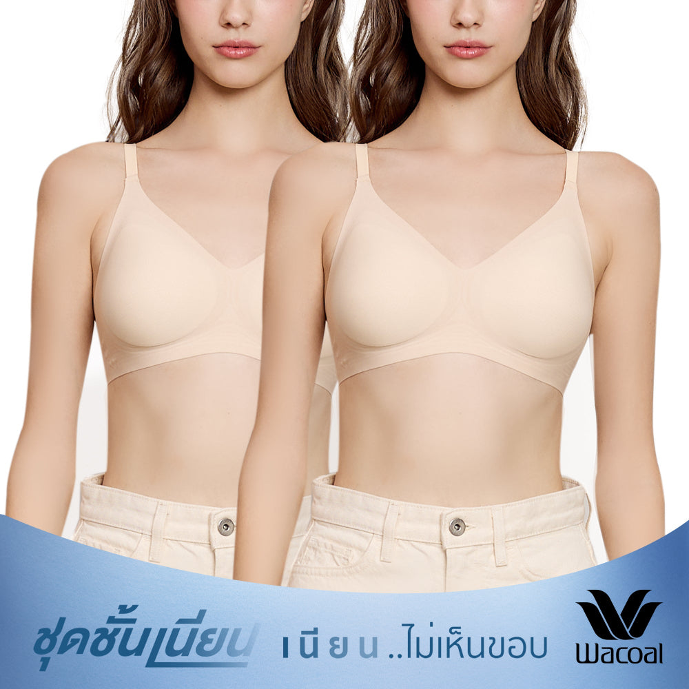 Wacoal ชุดชั้นเนียน บราไร้โครง เย็นสบาย Smart Size Easy Icy เซท 2 ชิ้น รุ่น WB3Y45/WB3245 สีเบจ (BE)