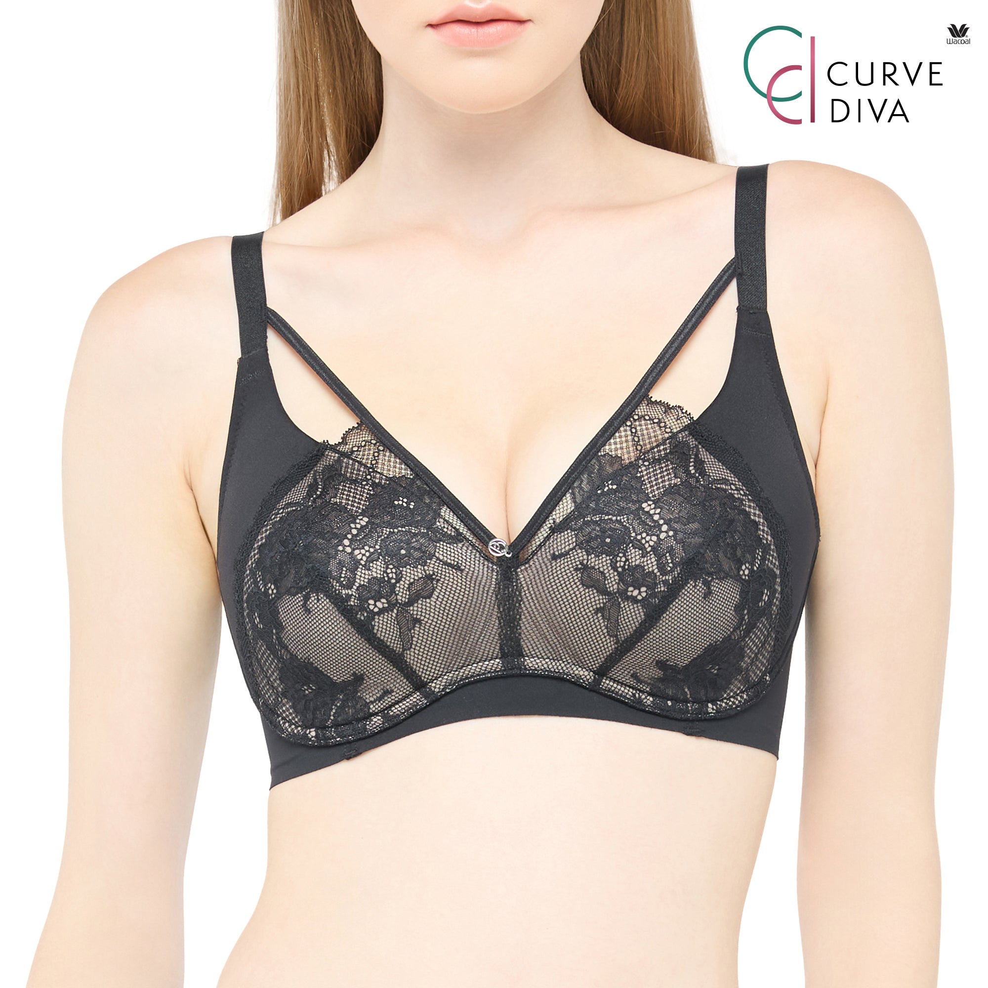 Wacoal Curve Diva บราไร้โครงเก็บกระชับ สาวคัพใหญ่ รุ่น WB7545 (เข้าคู่ MU7545) สีดำ (BL)