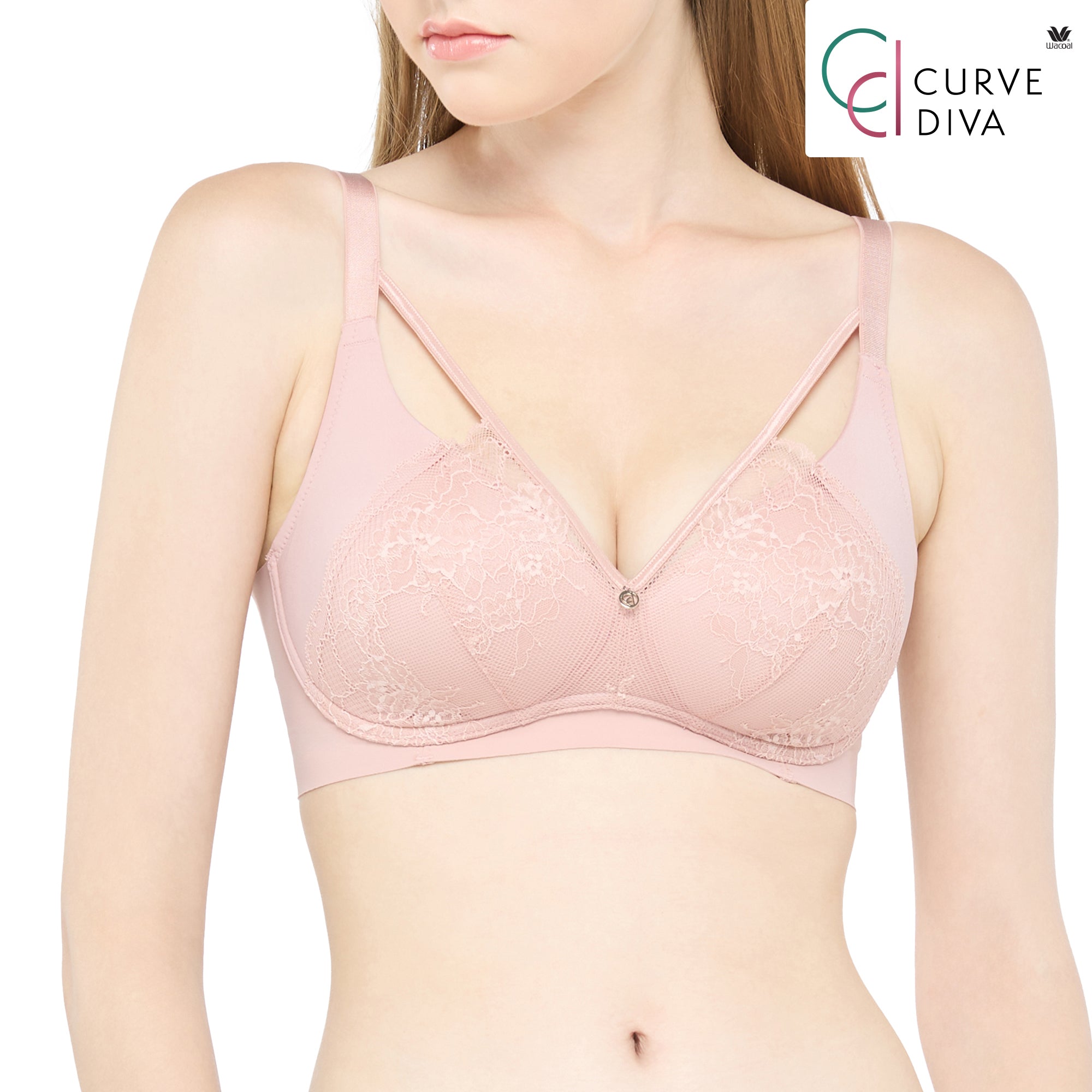Wacoal Curve Diva บราไร้โครงเก็บกระชับ สาวคัพใหญ่ รุ่น WB7545 (เข้าคู่ MU7545) สีชมพูเนื้ออ่อน (PN)