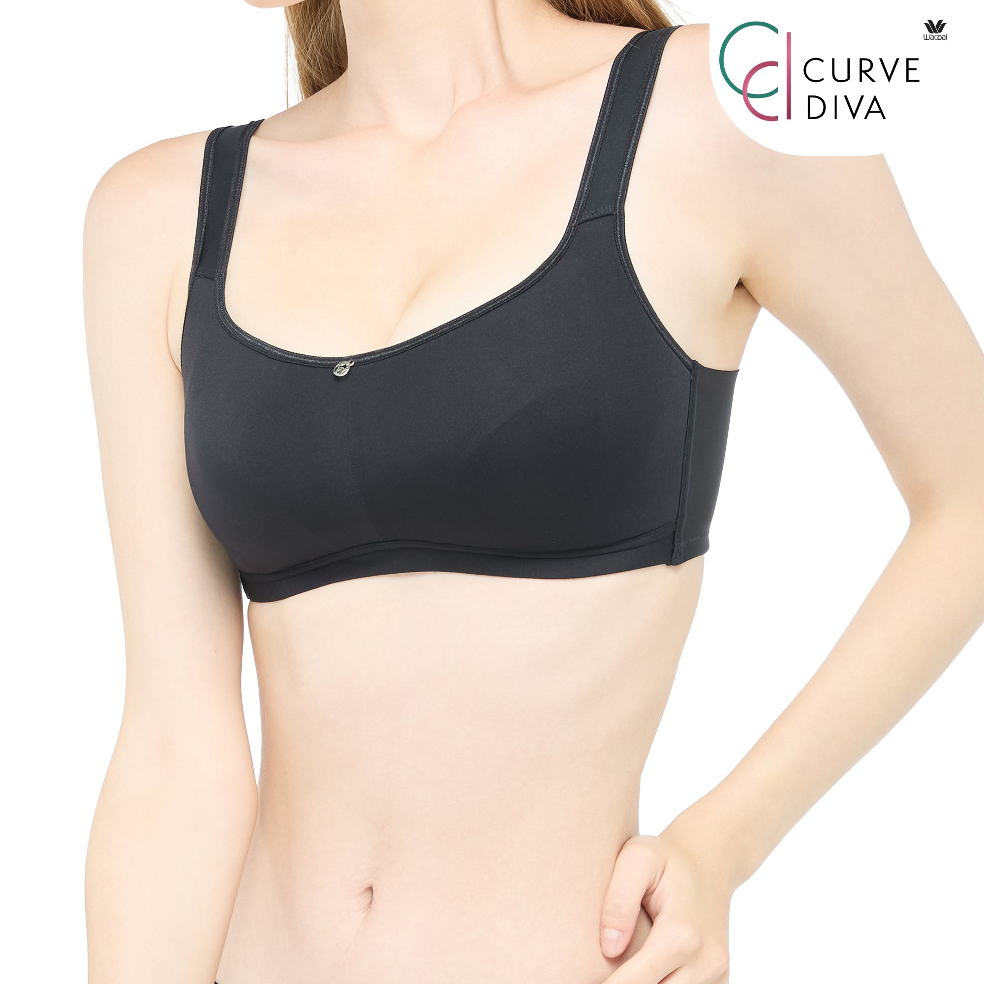 Wacoal Curve Diva บราไร้โครงเก็บกระชับ สาวคัพใหญ่ รุ่น WB7546 สีดำ (BL)
