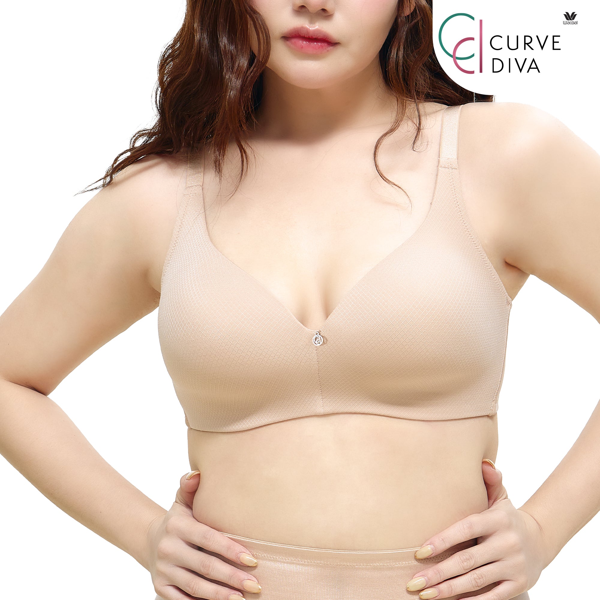 Wacoal Curve Diva บราไร้โครงเก็บกระชับ สาวคัพใหญ่ รุ่น WB7549/WQ1540 สีเบจ (BE)
