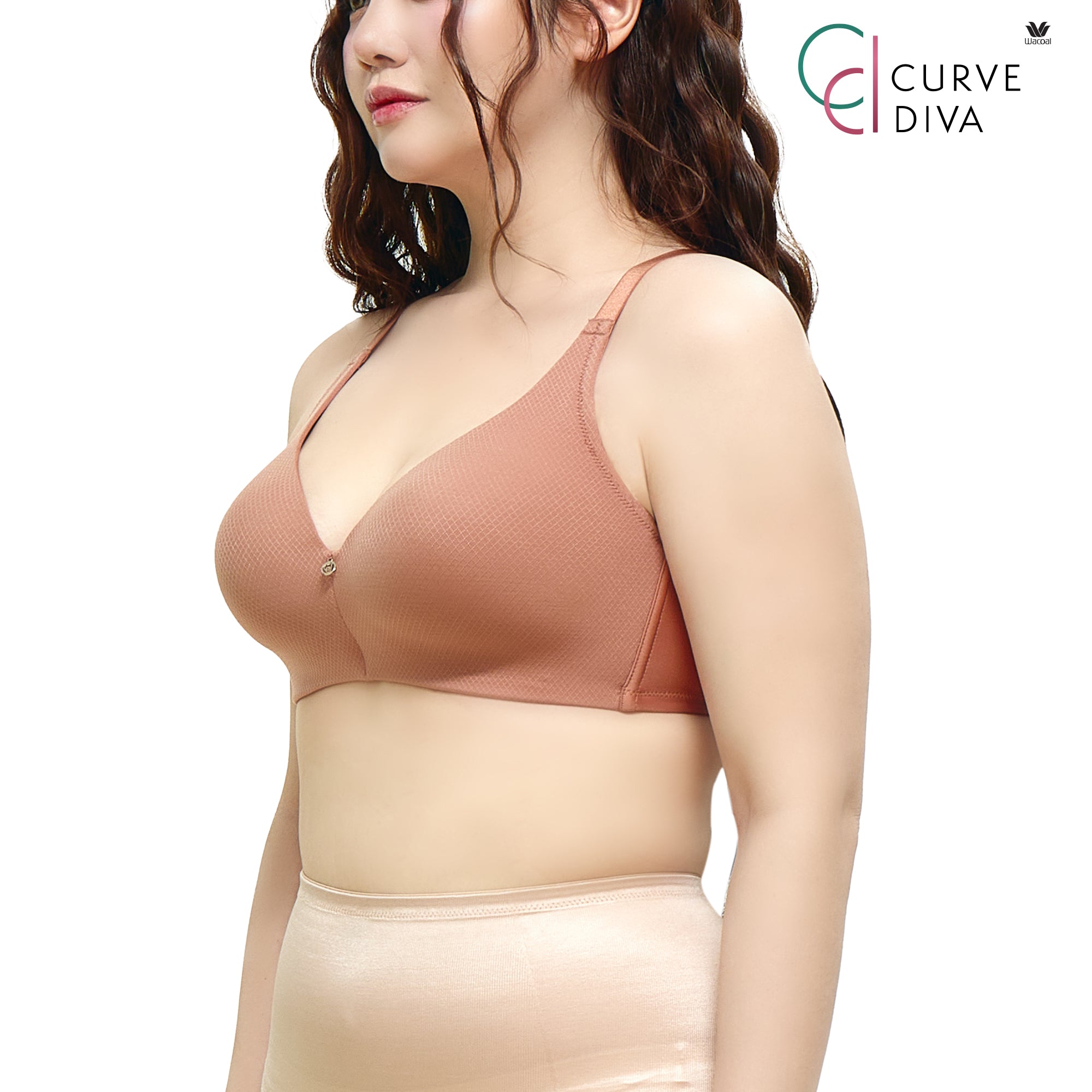 Wacoal Curve Diva บราไร้โครงเก็บกระชับ สาวคัพใหญ่ รุ่น WB7549/WQ1540 สีส้มอิฐ (BN)