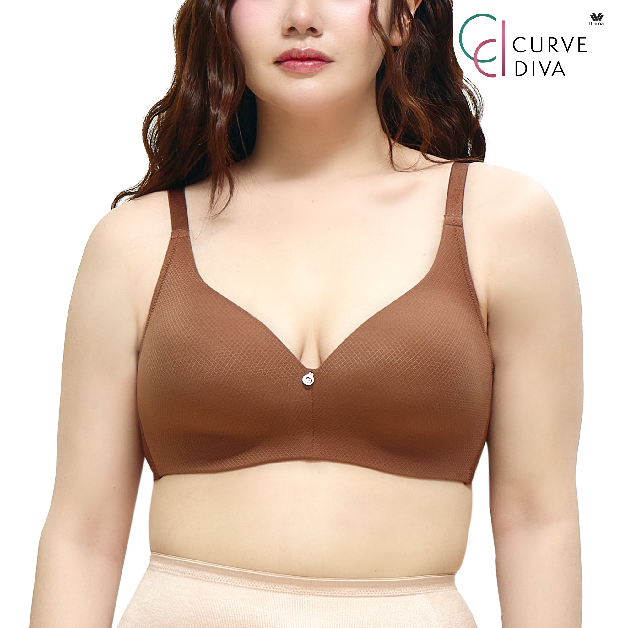 Wacoal Curve Diva บราไร้โครงเก็บกระชับ สาวคัพใหญ่ รุ่น WB7549/WQ1540 สีน้ำตาล (BR)