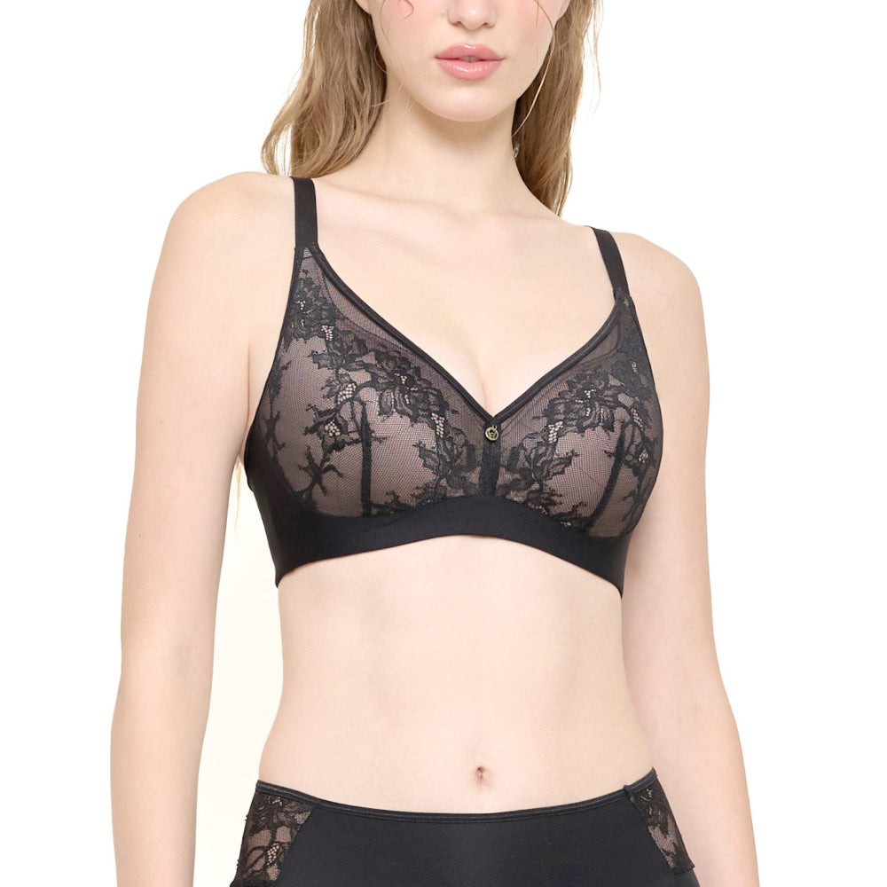 Wacoal Curve Diva บราไร้โครงเก็บกระชับ สาวคัพใหญ่ รุ่น WB7550/WQ1541 (เข้าคู่กางเกงใน รุ่น MU7550) สีดำ (BL)