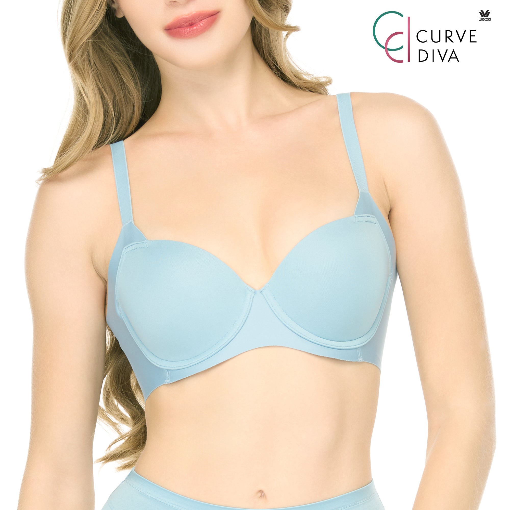 Wacoal บรามีโครงเก็บกระชับ สาวคัพใหญ่ รุ่น WB7914 สีฟ้าอ่อน (PE)