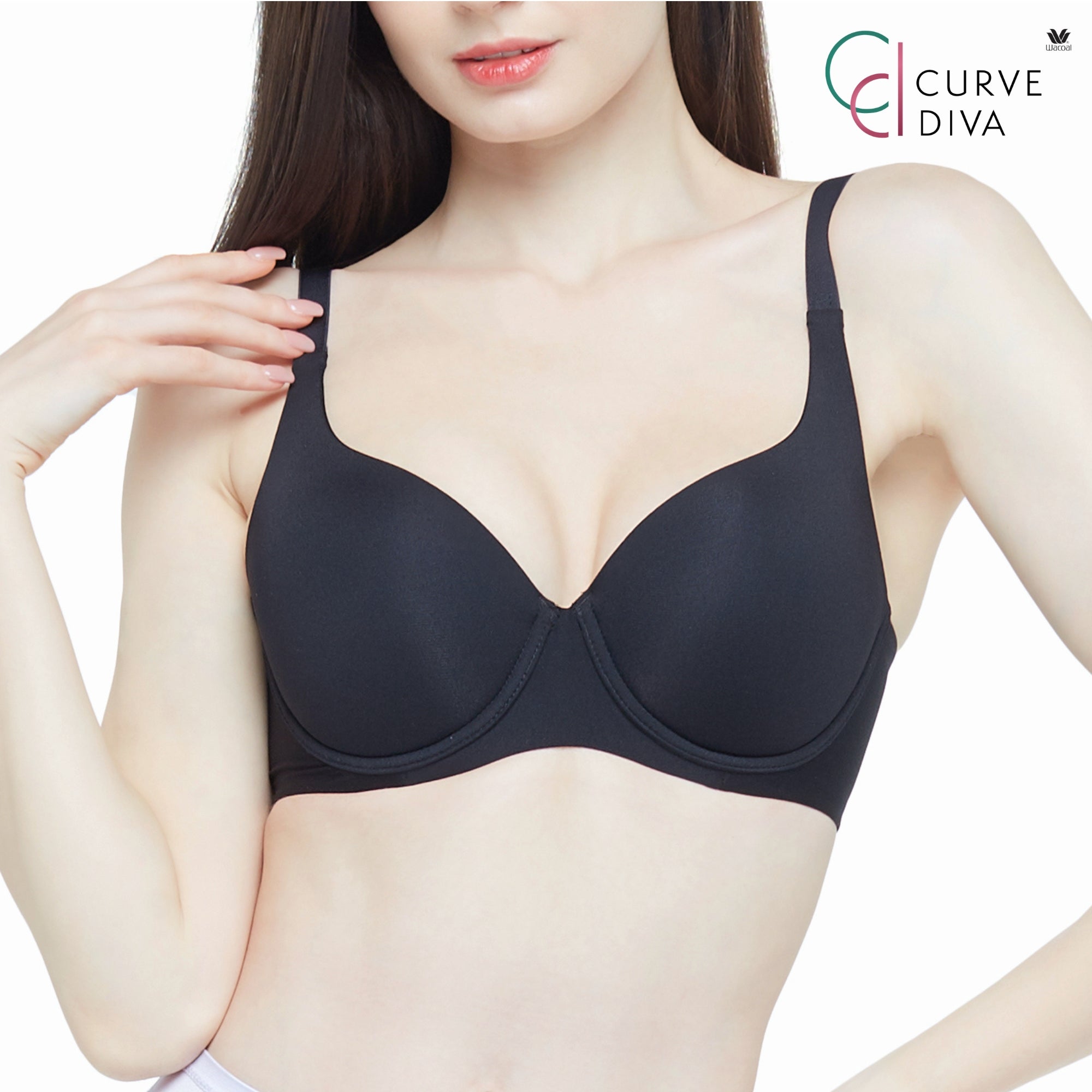 Wacoal Curve Diva บรามีโครงเก็บกระชับสาวคัพใหญ่ รุ่น WB7952 สีดำ (BL)