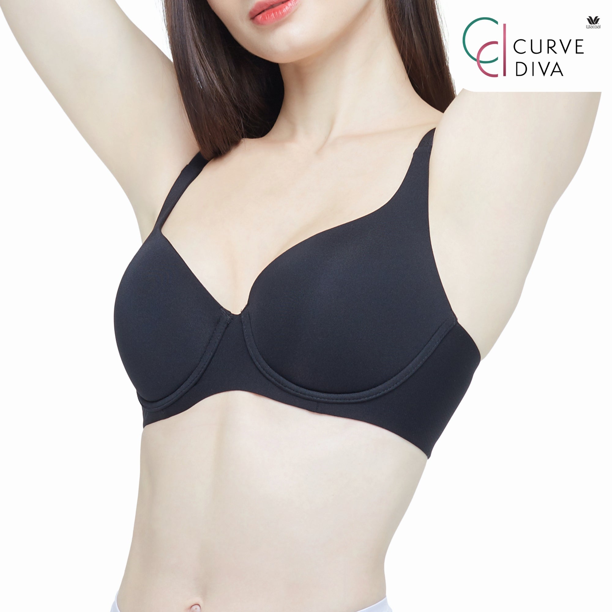 Wacoal Curve Diva บรามีโครงเก็บกระชับสาวคัพใหญ่ รุ่น WB7952 สีดำ (BL)