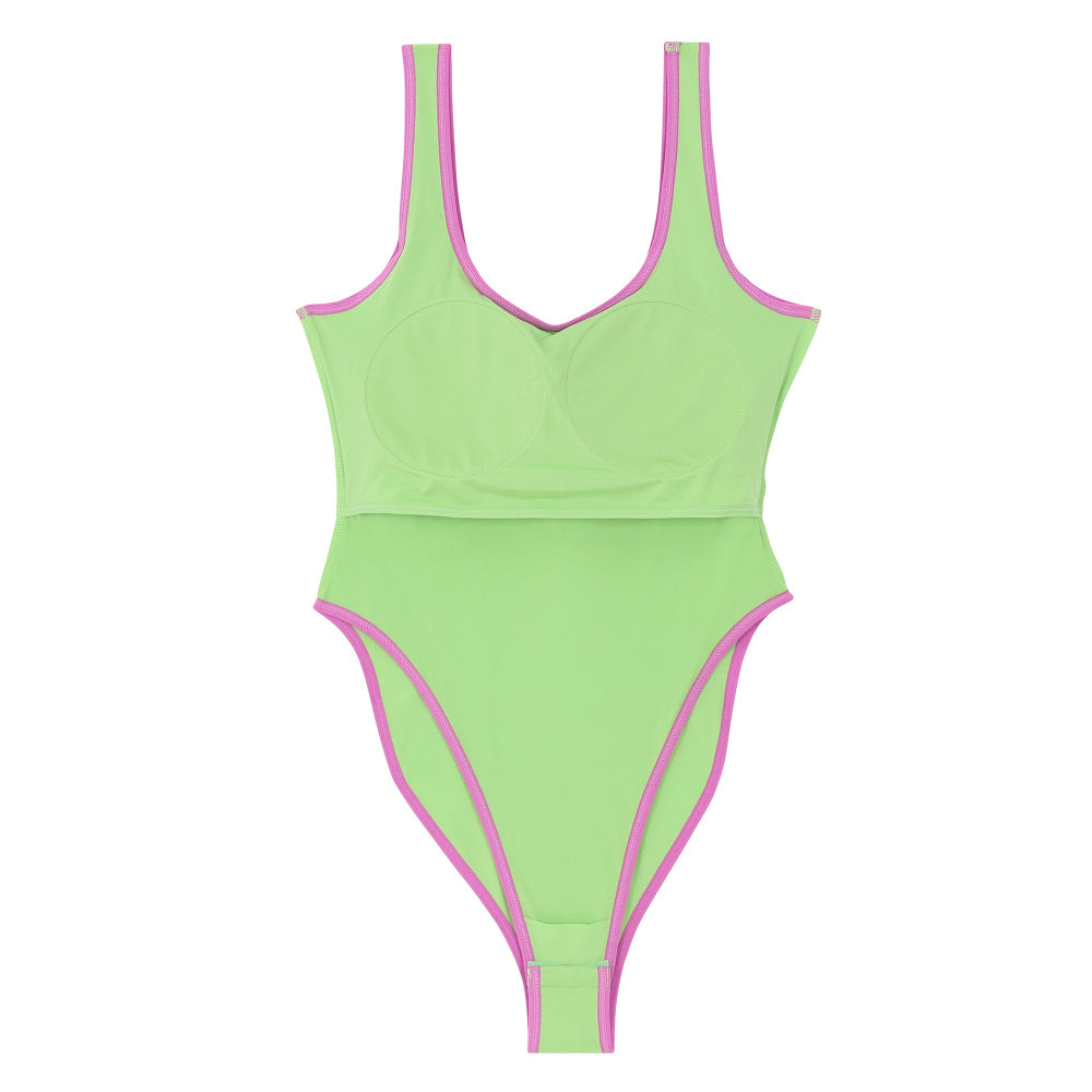 Wacoal X Milly & Mercy BODY SUIT เว้าสูง สกรีนลายรุ่น WH4N14 สีเขียว (LM)