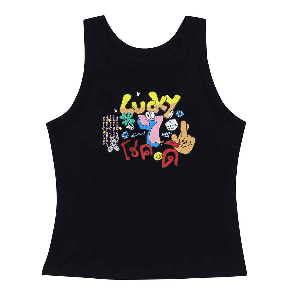 Wacoal X Sahred Toy Bra Top เสื้อกล้ามมีบรา ลายโชคดี (Lucky) รุ่น WH4N24 สีดำ (BL)