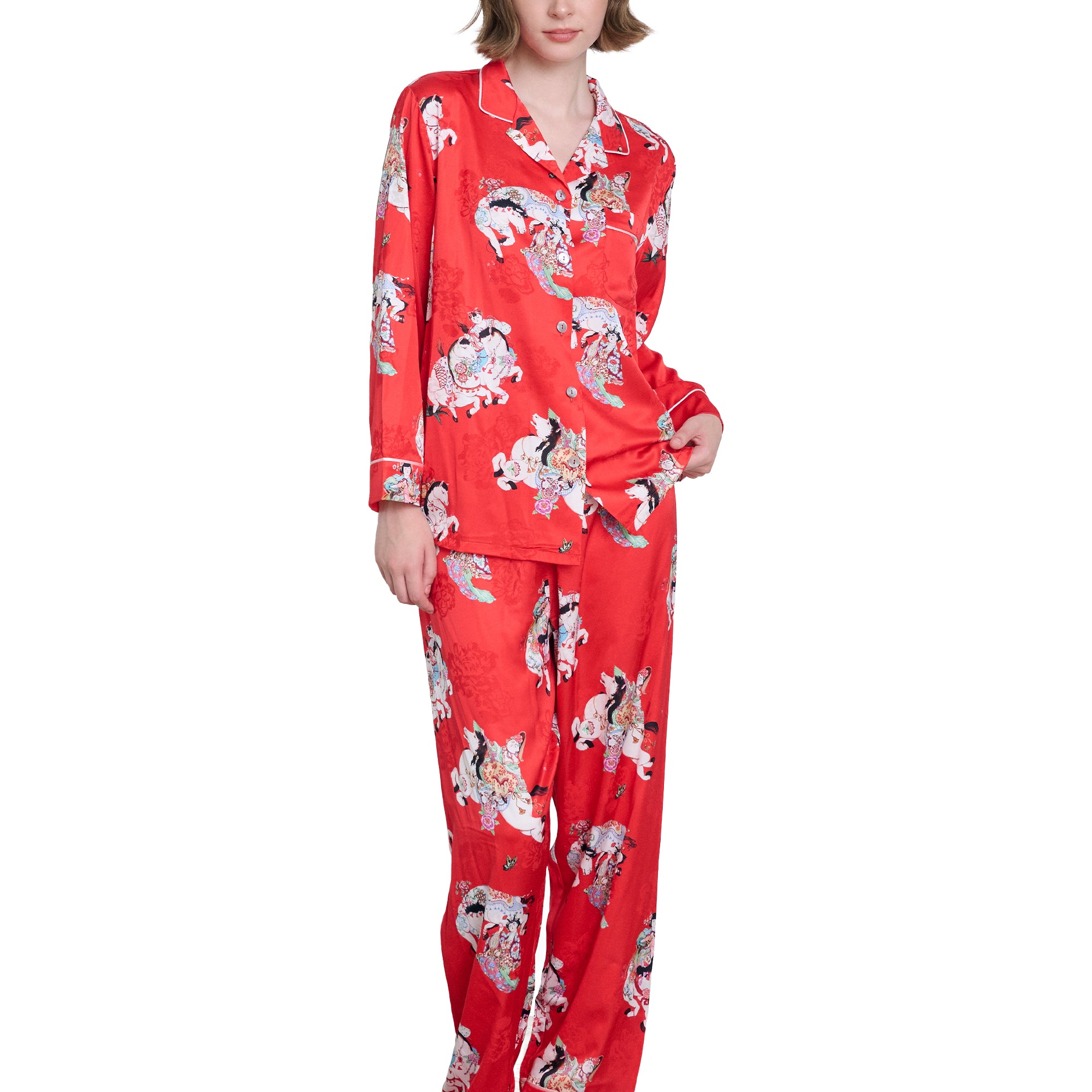 Wacoal X Phannapast ชุดนอนรูปแบบเสื้อแขนยาว คอฮาวาย รุ่น WN7D57 สีแดง (RD)