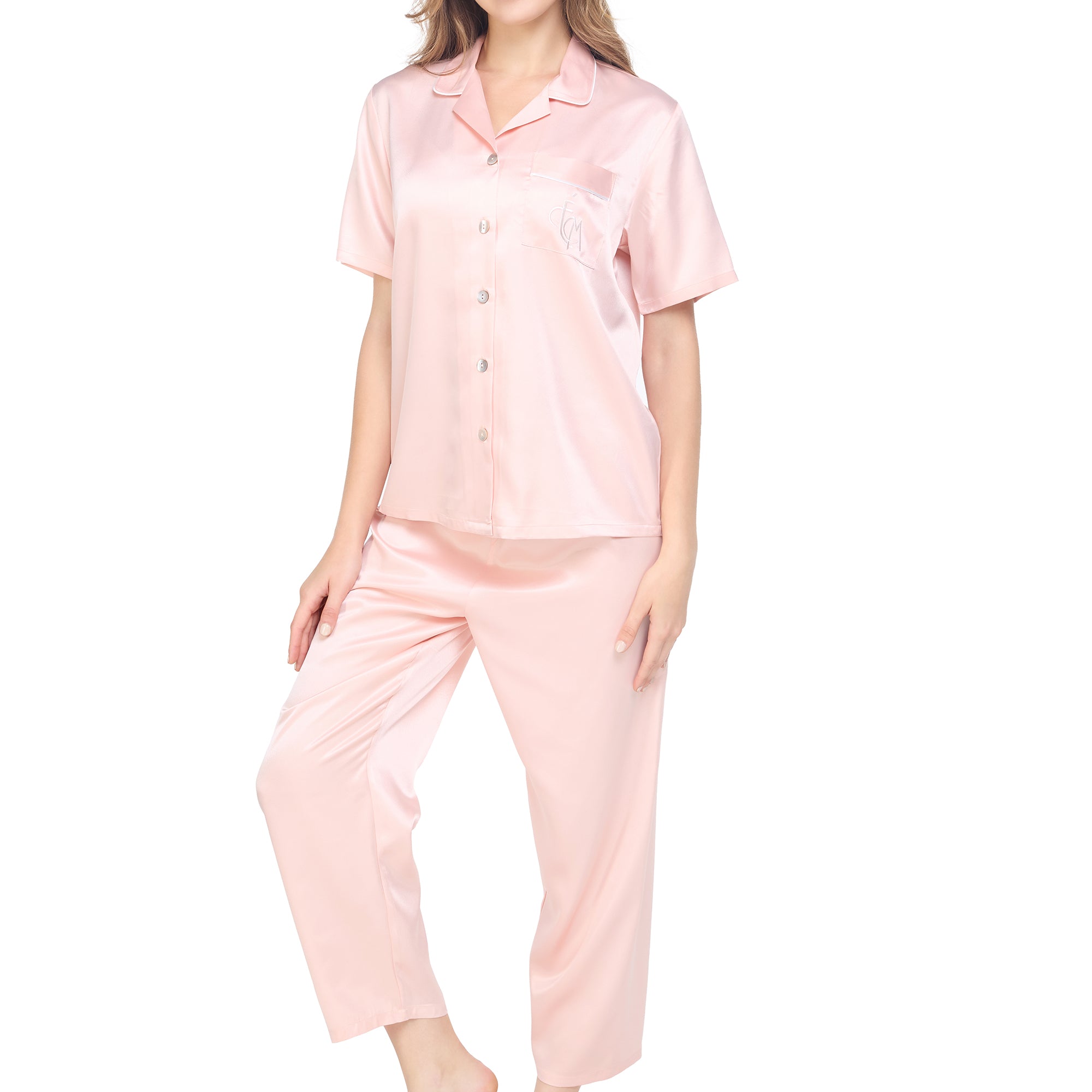 Wacoal Sleep Wear ชุดนอนผ้า Satin Set แขนสั้น ขายาว รุ่น WN7E18 สีชมพูอ่อน (LC)