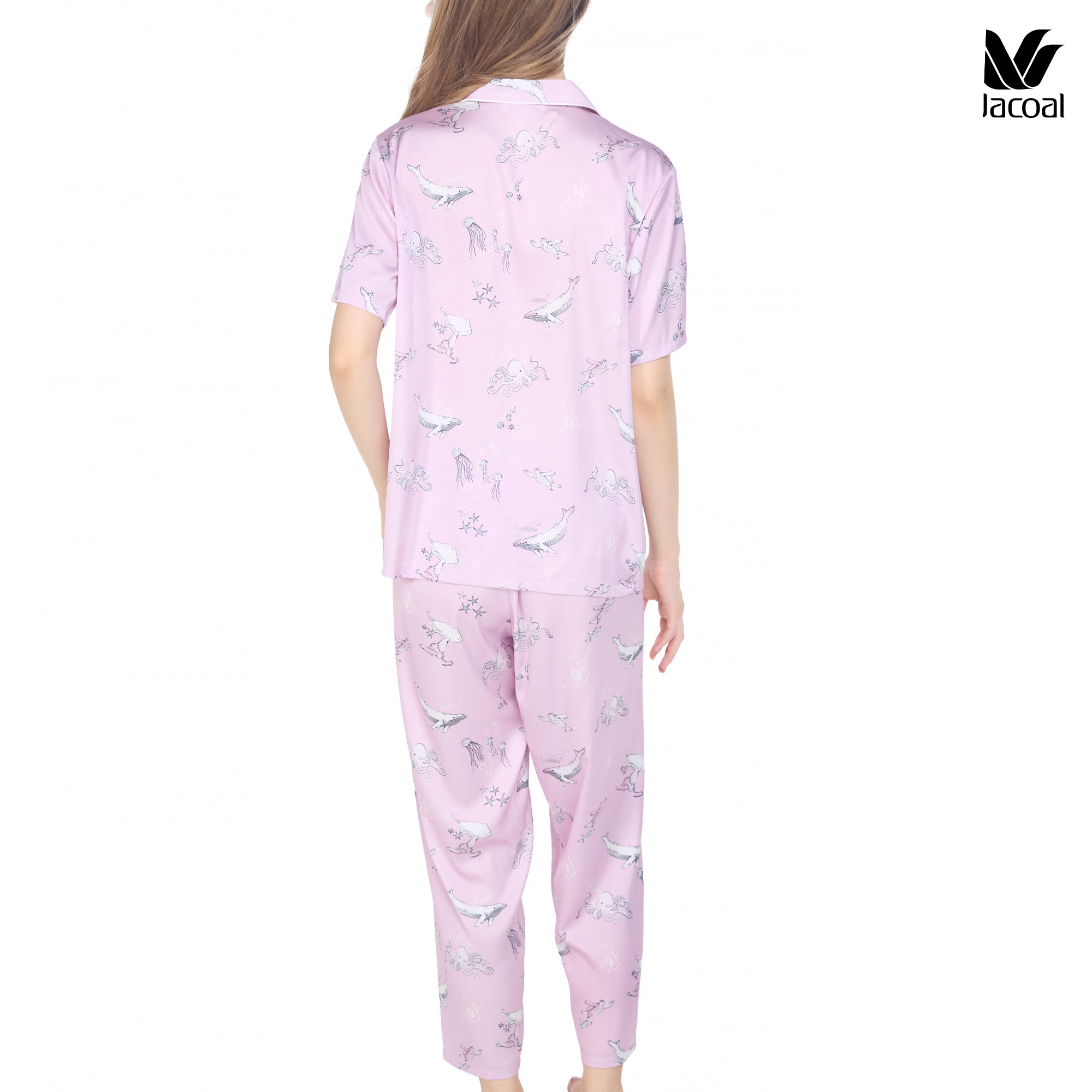 Wacoal Sleep wear ชุดนอนเสื้อแขนสั้น กางเกงขายาว ลาย Sea Life รุ่น WN7G05 สีชมพูอมม่วง (PL)