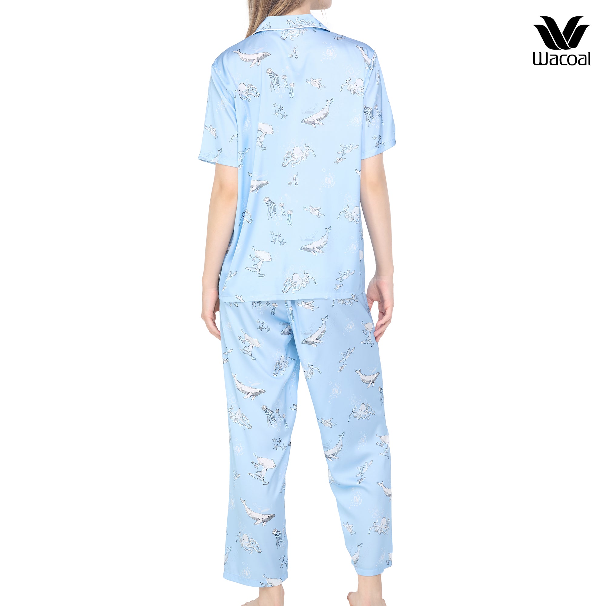 Wacoal Sleep wear ชุดนอนเสื้อแขนสั้น กางเกงขายาว ลาย Sea Life รุ่น WN7G05 สีฟ้า (ST)