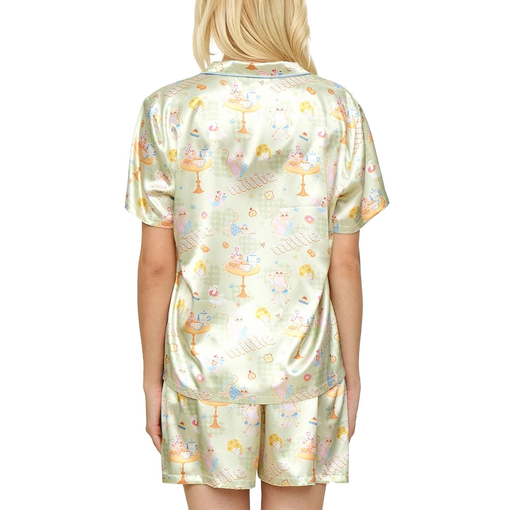 Wacoal CAFE’ CATION ชุดนอนกันโป๊ แขนสั้น ขาสั้น ผ้า Satin รุ่น WN7V24 สีเขียว (GR)