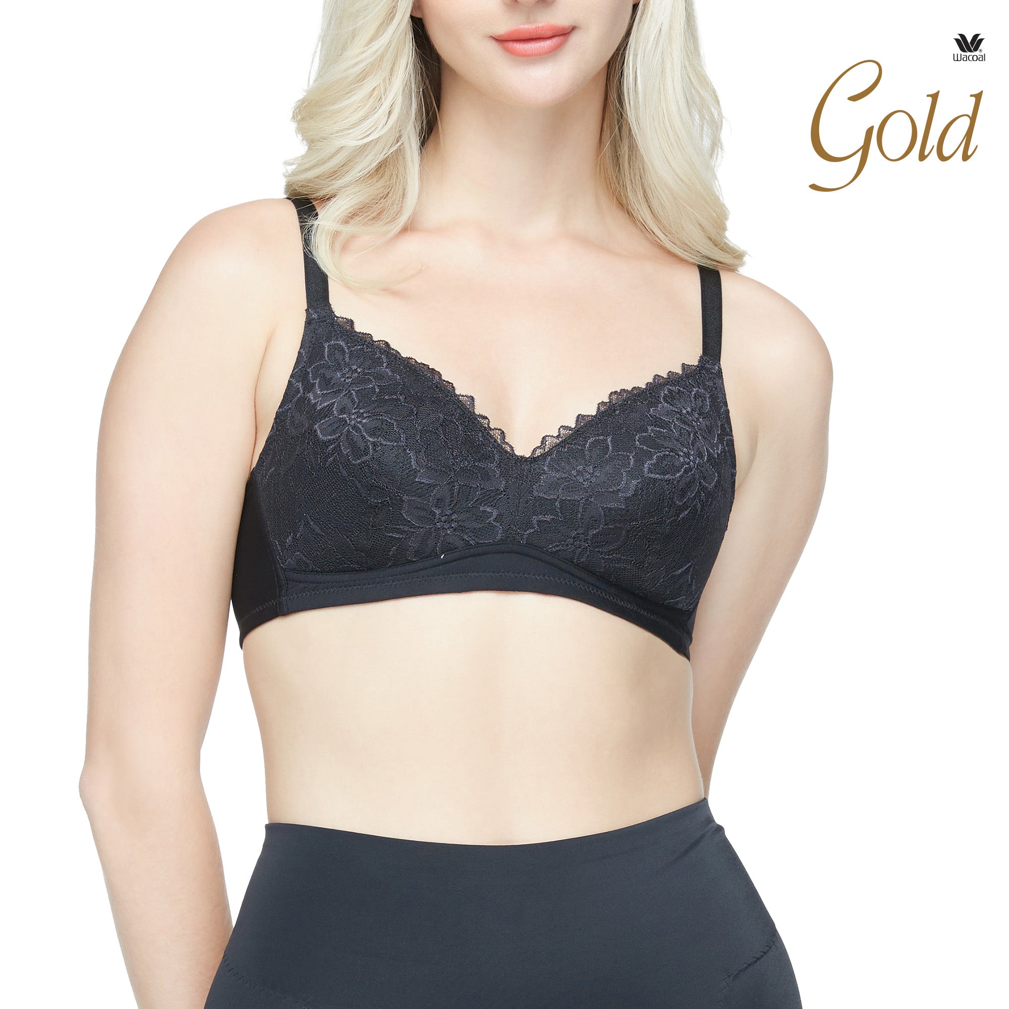 Wacoal Gold บราเพื่อสุขภาพแบบไร้โครง ไม่เสริมฟองน้ำ รุ่นWO1542 (เข้าคู่ WO3203 ) สีดำ (BL)