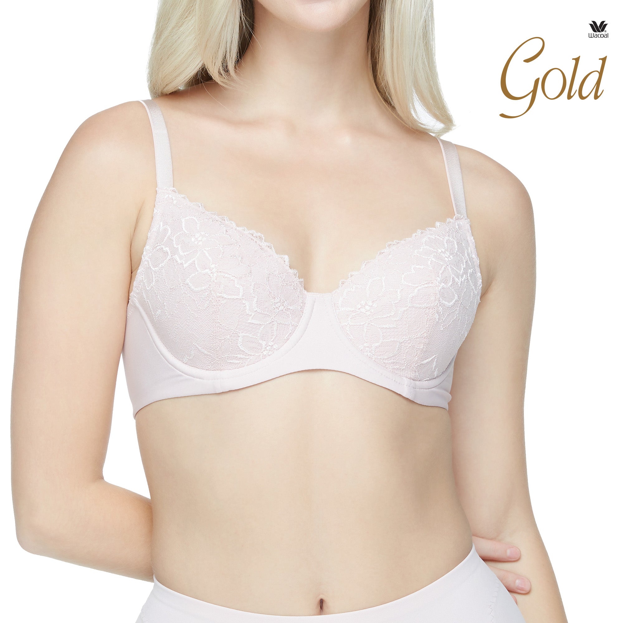 Wacoal Gold บราเพื่อสุขภาพเสริมโครงอ่อน ไม่เสริมฟองน้ำ รุ่น WO1725 (เข้าคู่ WO3116 ) สีชมพูกุหลาบป่า (WR)