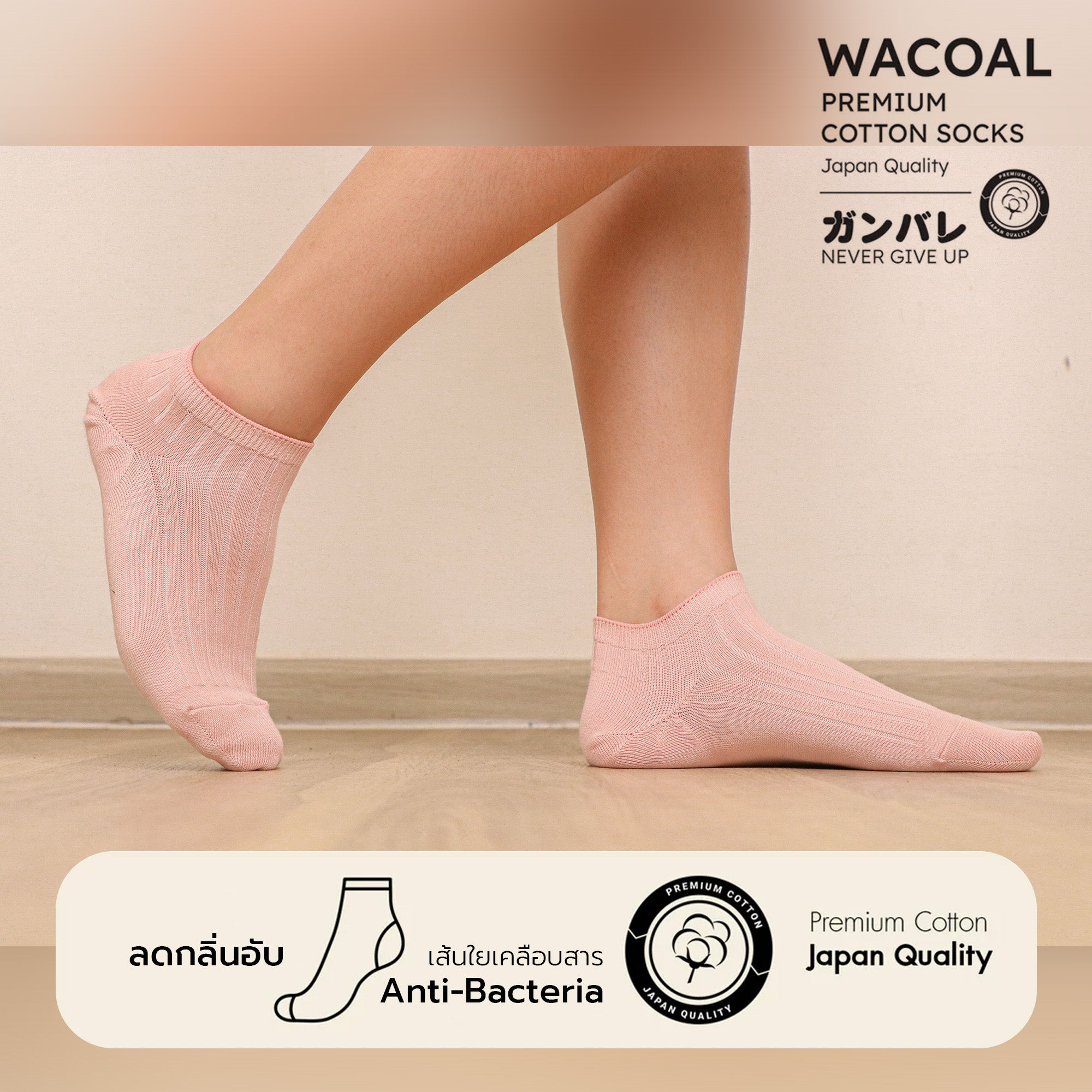ถุงเท้าข้้อสั้น Cotton Socks Anti-bacteria รุ่น WW1106 สีชมพูดอกคาร์เนชั่น (CP)