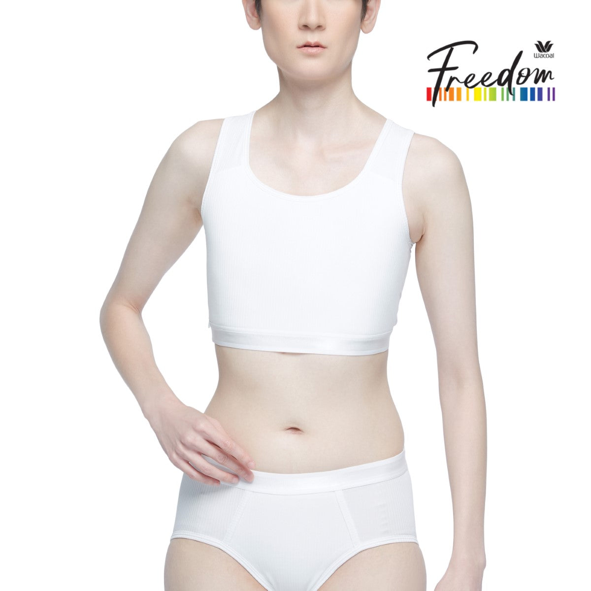 Wacoal FREEDOMเสื้อกล้ามกระชับอกแบบครึ่งตัวซิปด้านข้าง (เสื้อและกางเกงใน) รุ่น WX1506+WX2601 สีขาว (WH)