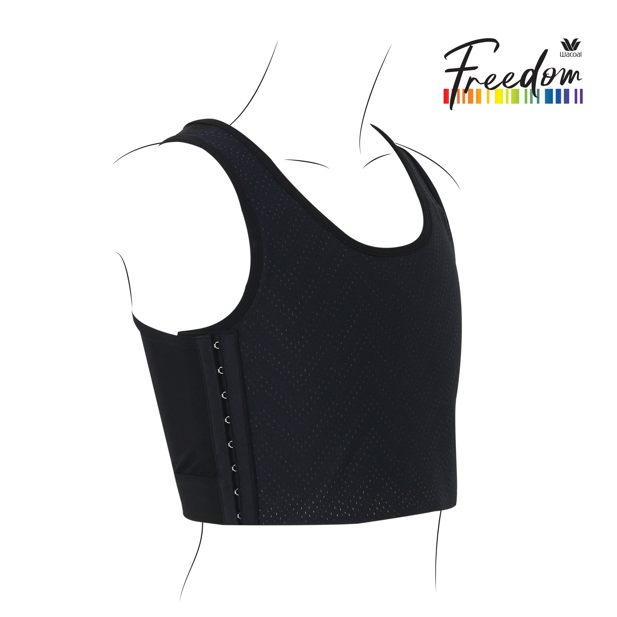 Wacoal FREEDOM เสื้อกล้ามกระชับอกแบบครึ่งตัวตะขอด้านข้างรุ่น WXT101 สีดำ (BL)