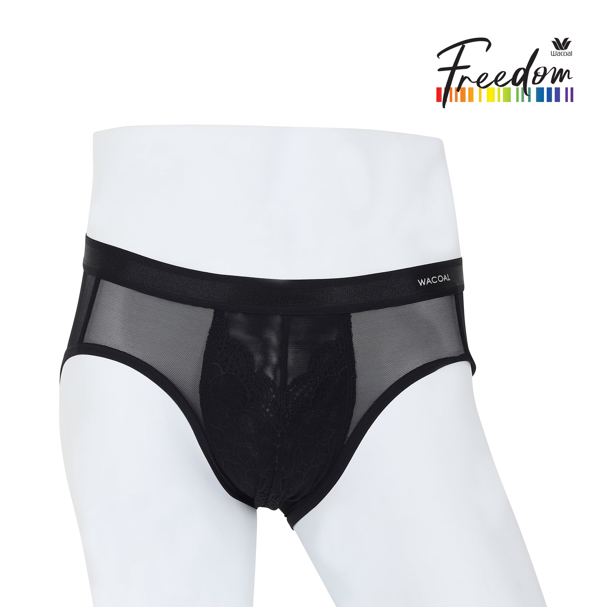 Wacoal Freedom กางเกงในชาย bikini เรียบเนียน กระชับ ผ้าทอลายตาข่ายรุ่น WXU301 สีดำ (BL)