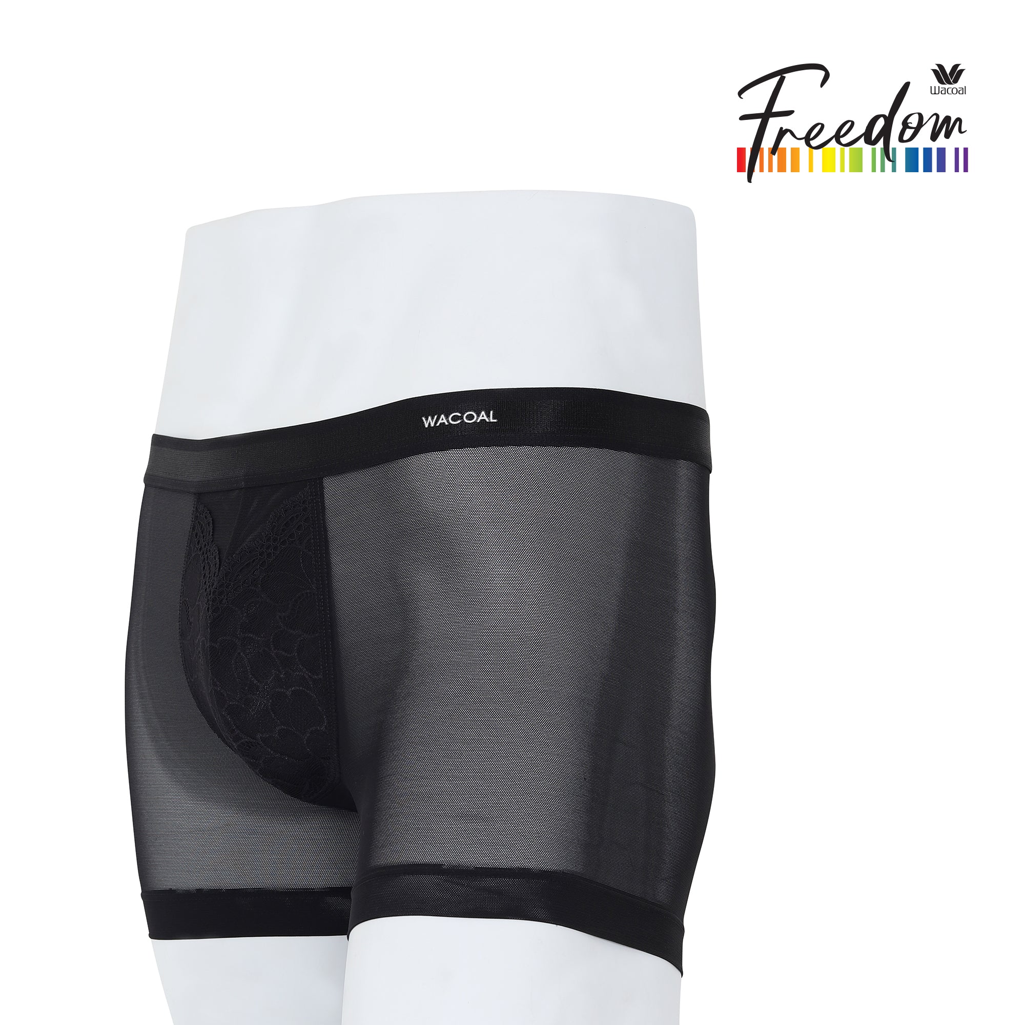 Wacoal Freedom กางเกงใน Boxer เรียบเนียน กระชับ ผ้าทอลายตาข่าย รุ่น WXU401 สีดำ (BL)