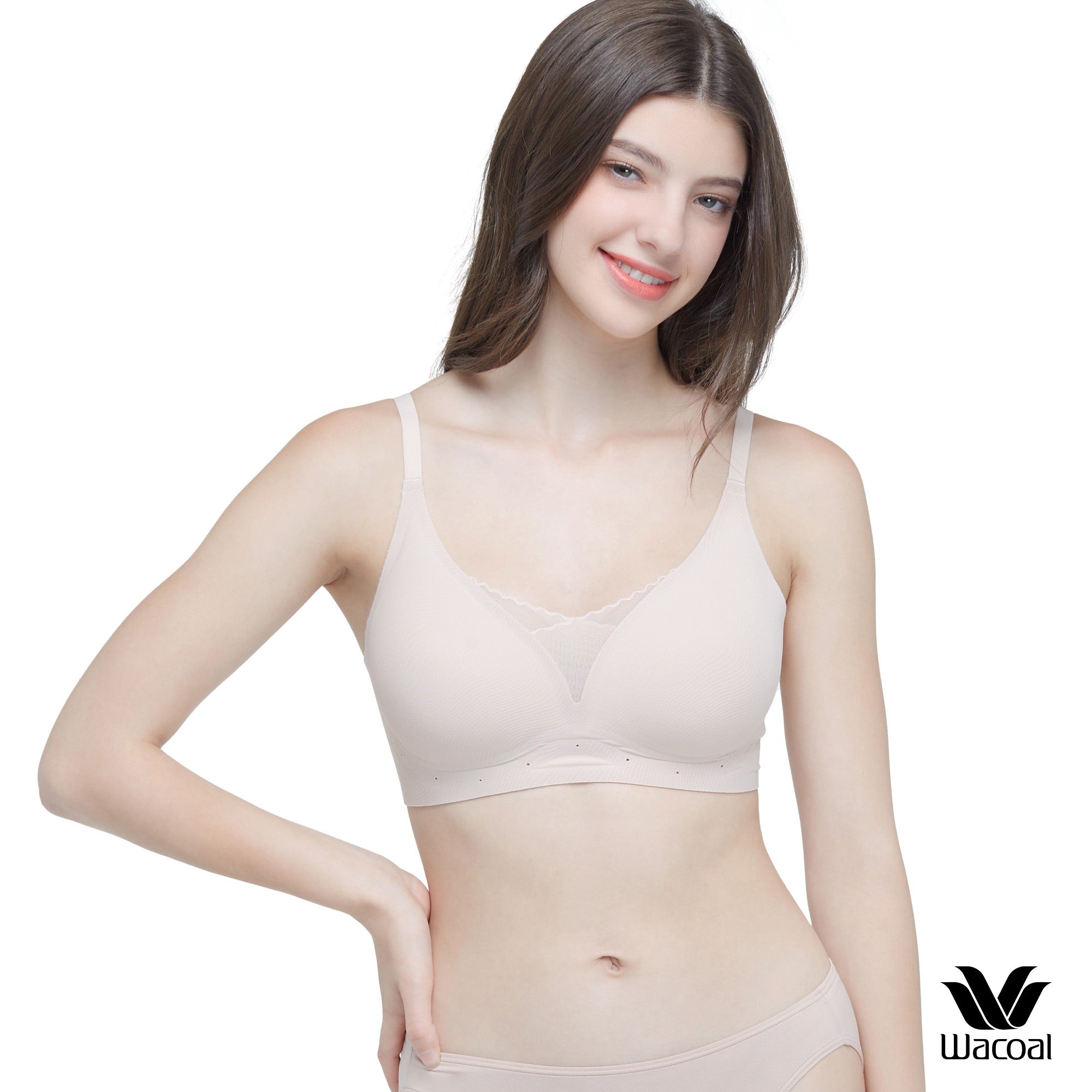 Wacoal Smart Size Go Girls Jelly Bra Charming Lace Set 2 ชิ้น บราไร้โครง วาโก้ รุ่น WB3Y32/WB3232 สีเบจ - สีเบจ (BE)