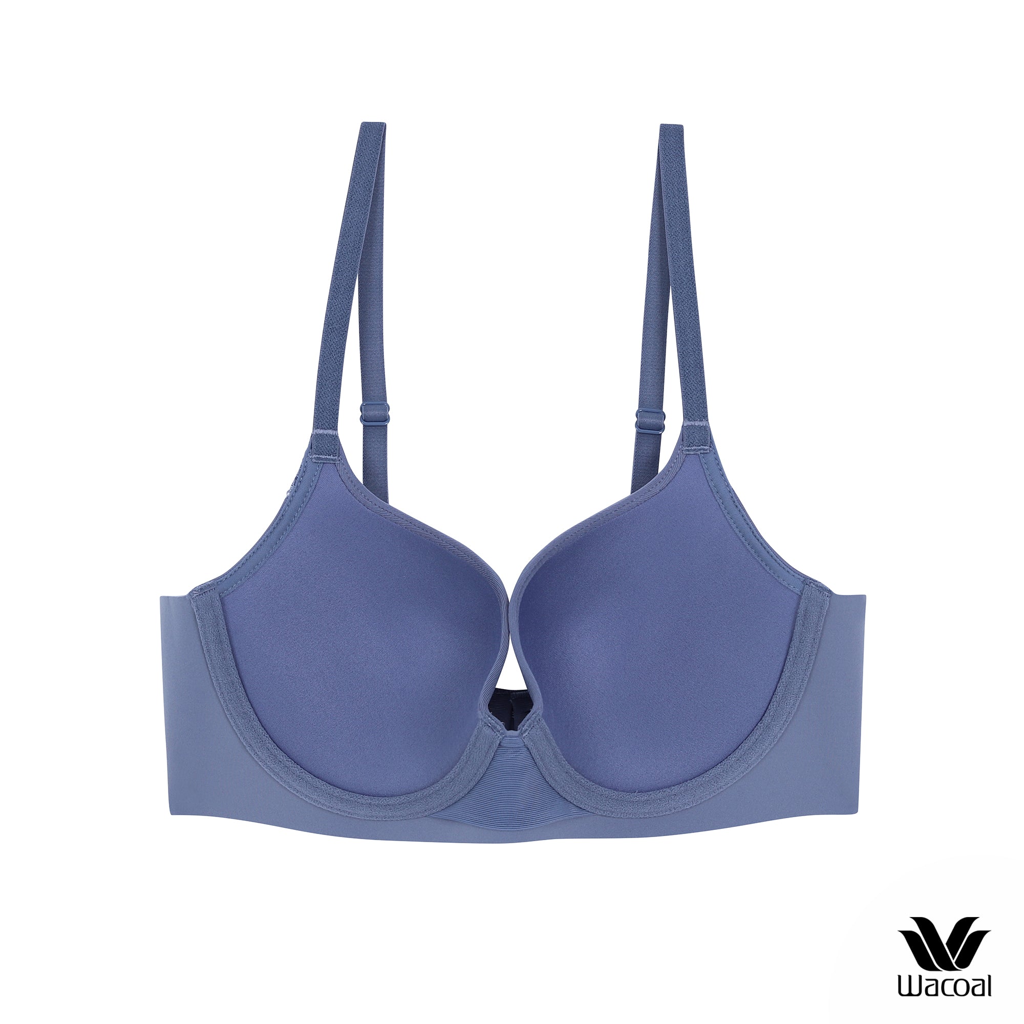 Wacoal Seamless Bra วาโก้บรามีโครง แต่งลายลูกไม้ เสริมฟองน้ำบาง 8 มม. WB5P33 สีน้ำเงิน (BU)