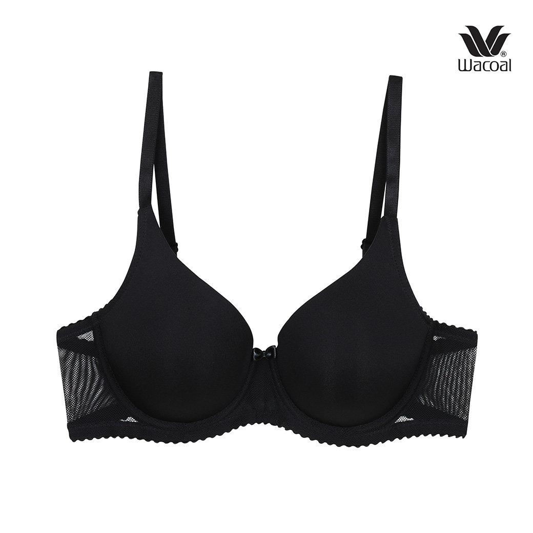 Wacoal Seamless Bra บราไร้ตะเข็บ เนียนเรียบ เสริมฟองน้ำ 15 มม. รุ่น WB5A86 สีดำ (BL)