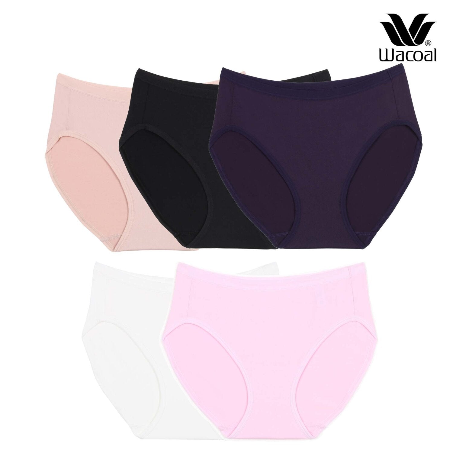 Wacoal Panty pack กางเกงในใส่สบาย รูปแบบบิกินี่ set 5 ชิ้น รุ่น WU1F34 คละสี (สีเบจ-สีดำ-สีชมพูดอกคาร์เนชั่น-สีครีม-สีม่วง)