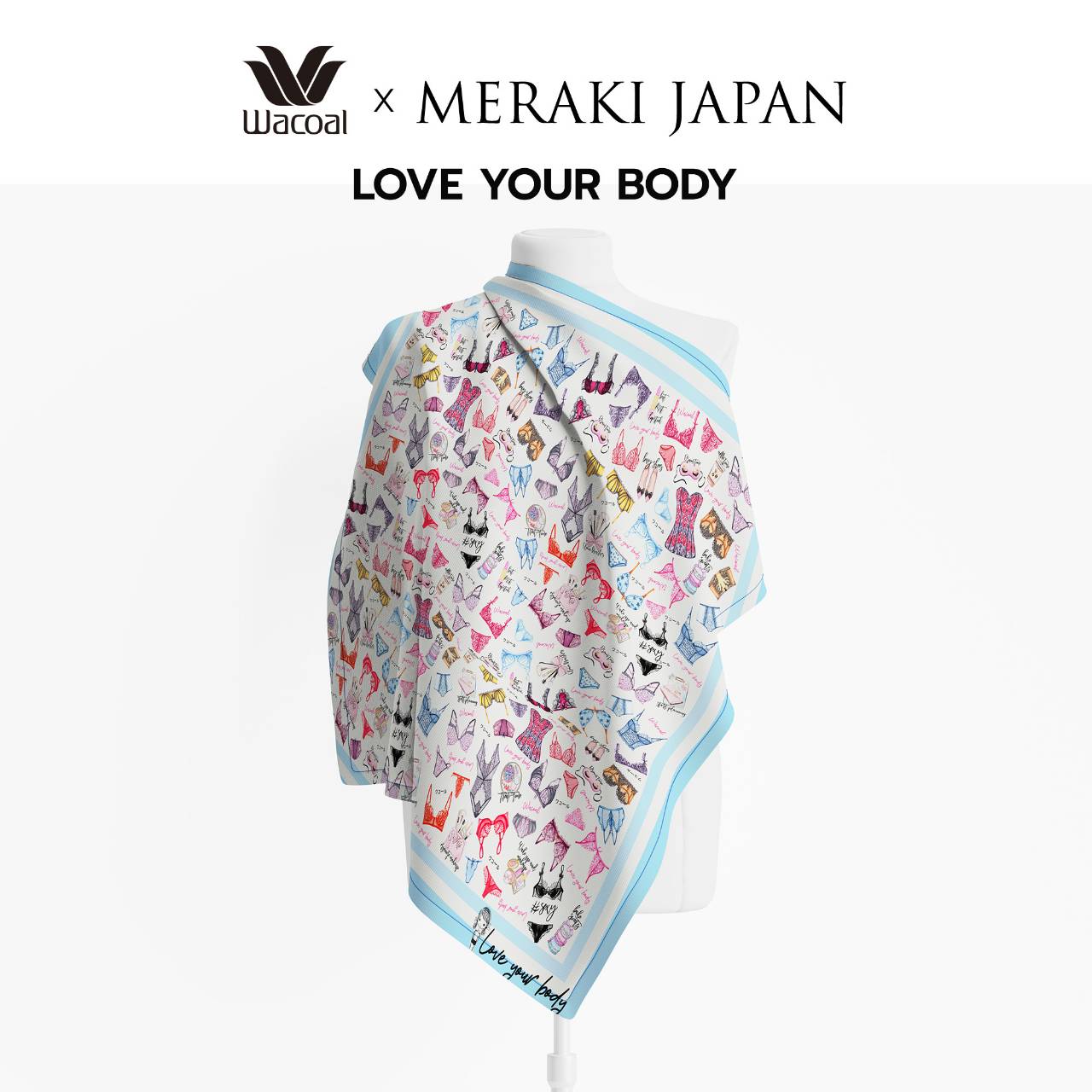 Wacoal x Meraki Twilly and Scarf Set เซตผ้าคลุมไหล่และทวิลลี่ รุ่น WW1207 สีฟ้า (PE)