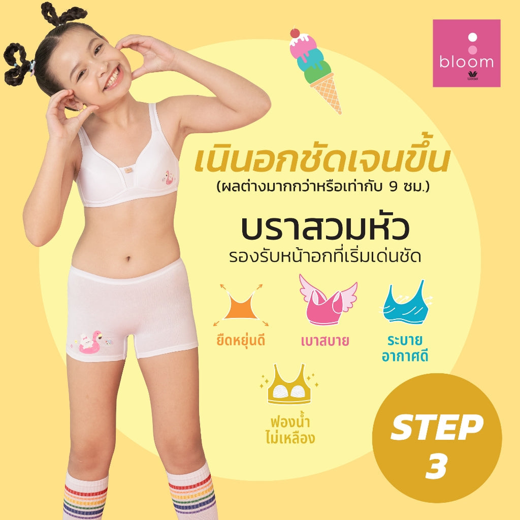 Wacoal Bloom Step 3 ชุดชั้นในสำหรับเด็ก เสื้อในเด็กไม่มีโครง ดีไซน์สปอร์ต รุ่น WB1Y01 สีน้ำเงิน (NB)