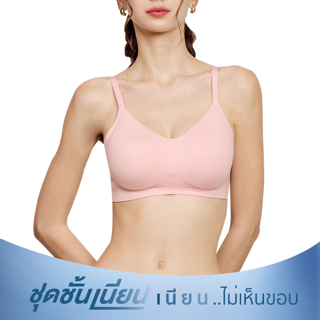 Wacoal Mood ชุดชั้นเนียน บราไร้โครง Smart Size เสริมฟองน้ำ รุ่น MM1F06 สีชมพู (LP)