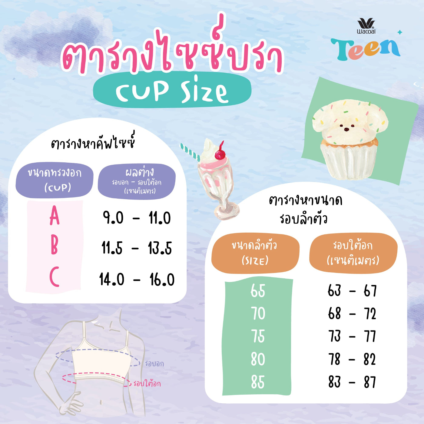 Wacoal Teen ชุดชั้นในสำหรับวัยใส บราไร้โครง รุ่น WBT307 สีครีม (CR)