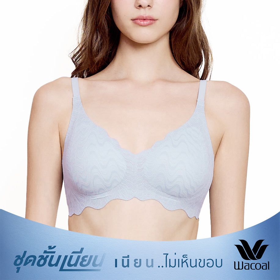 Wacoal ชุดชั้นเนียน บราไร้โครง Smart size บราลูกไม้ลายคลื่น รุ่น WB3Y42 สีม่วงนวล (VM)