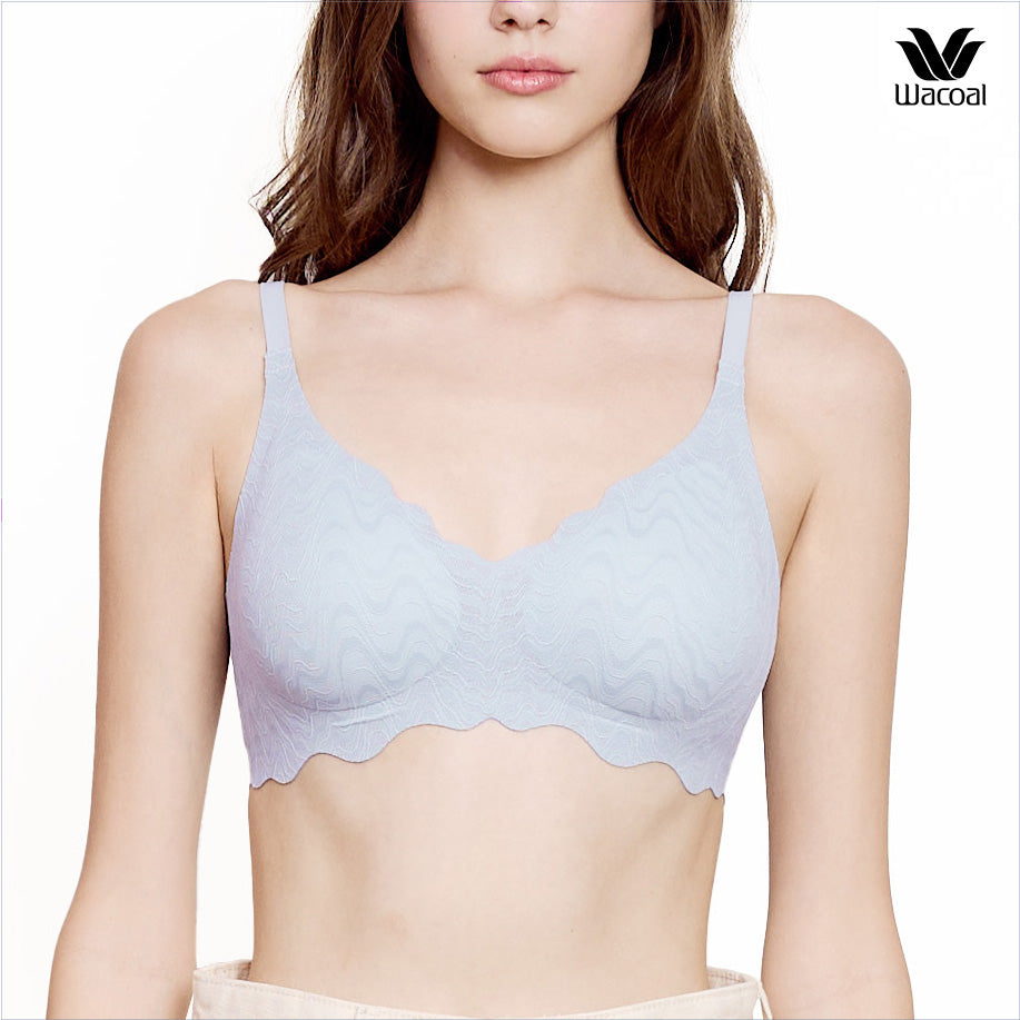 Wacoal ชุดชั้นเนียน บราไร้โครง Smart size บราลูกไม้ลายคลื่น รุ่น WB3Y42 สีม่วงนวล (VM)