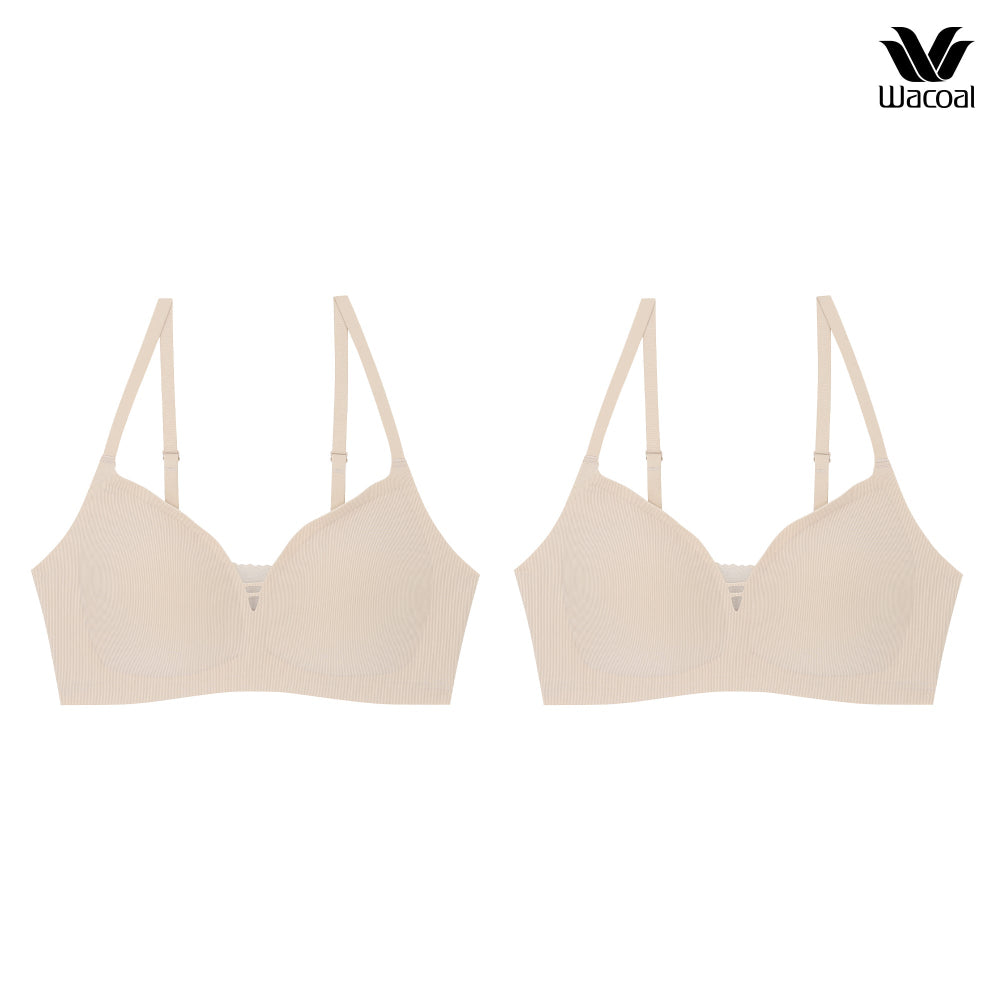 Wacoal ชุดชั้นเนียน บราไร้โครง Smart size ผ้าร่องแต่งลูกไม้ เซท 2 ชิ้น รุ่น WB3238 สีเบจ (BE)