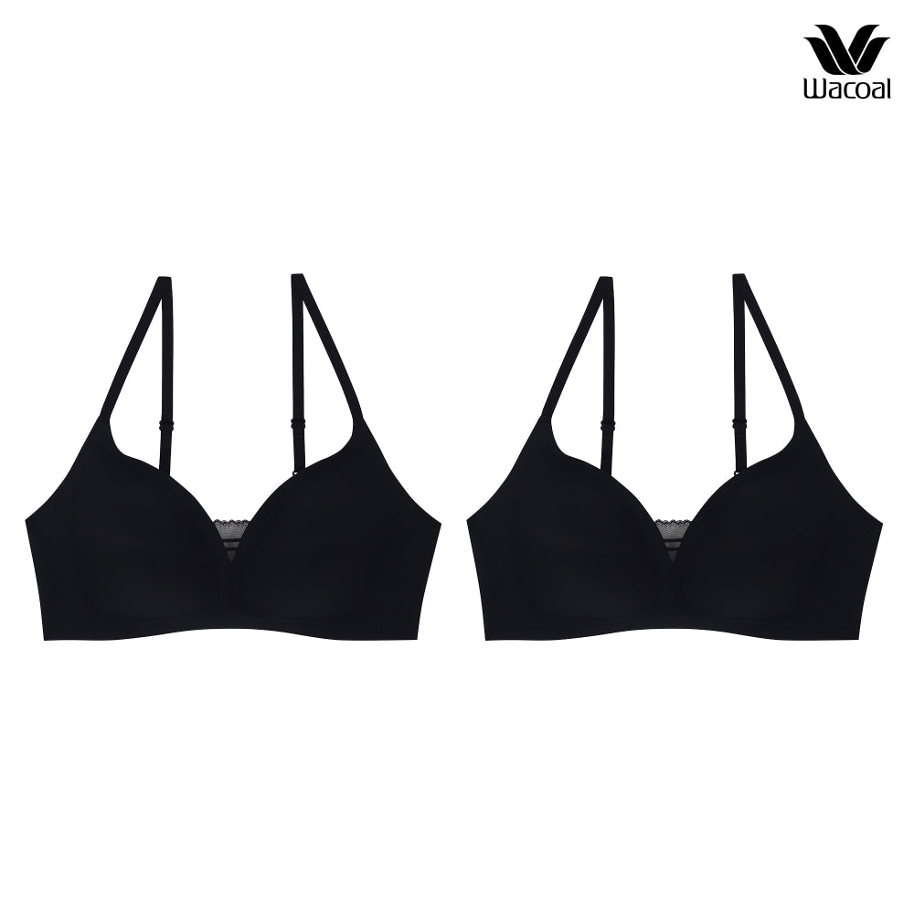 Wacoal ชุดชั้นเนียน บราไร้โครง Smart size ผ้าร่องแต่งลูกไม้ เซท 2 ชิ้น รุ่น WB3238 สีดำ (BL)