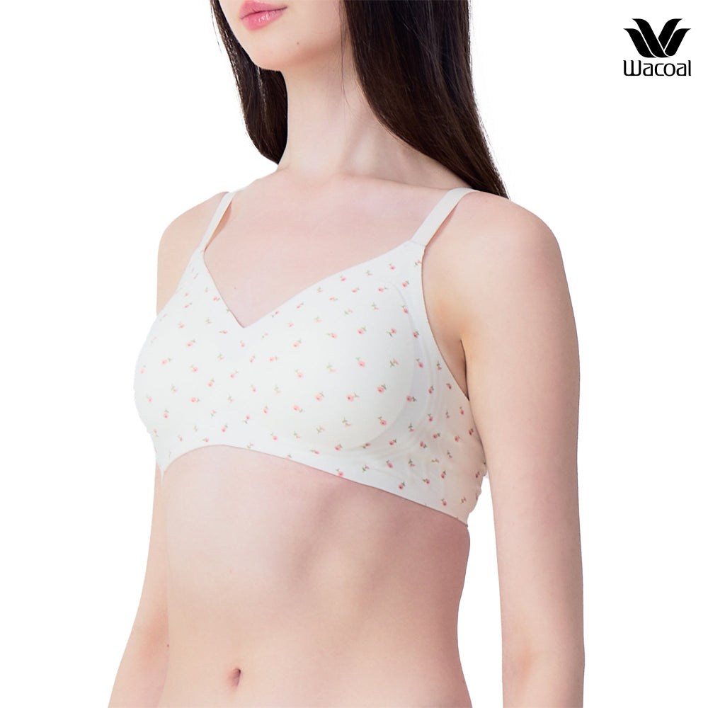 Wacoal Gogirls Smart Size บราไร้โครง ฟองน้ำบาง พิมพ์ลายดอกไม้ รุ่น WB3Y43 สีครีม (CR)