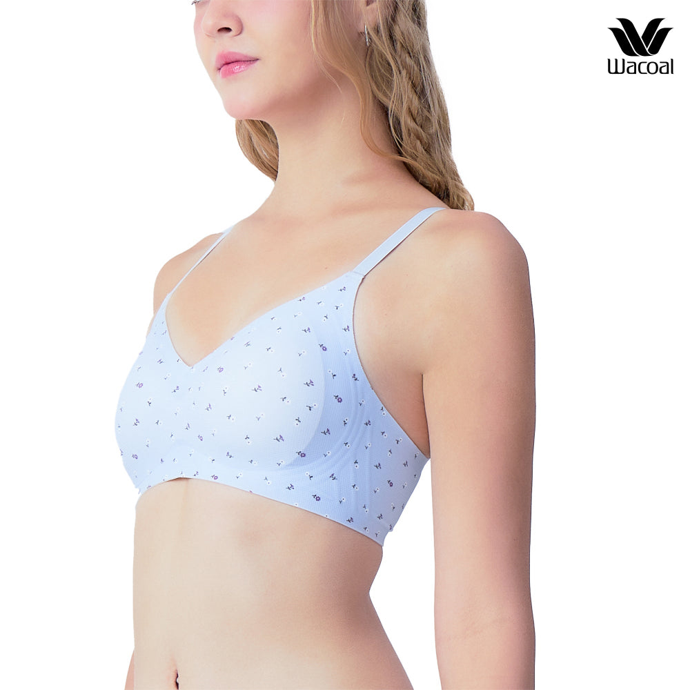 Wacoal Gogirls Smart Size บราไร้โครง ฟองน้ำบาง พิมพ์ลายดอกไม้ รุ่น WB3Y43 สีฟ้า (SX)